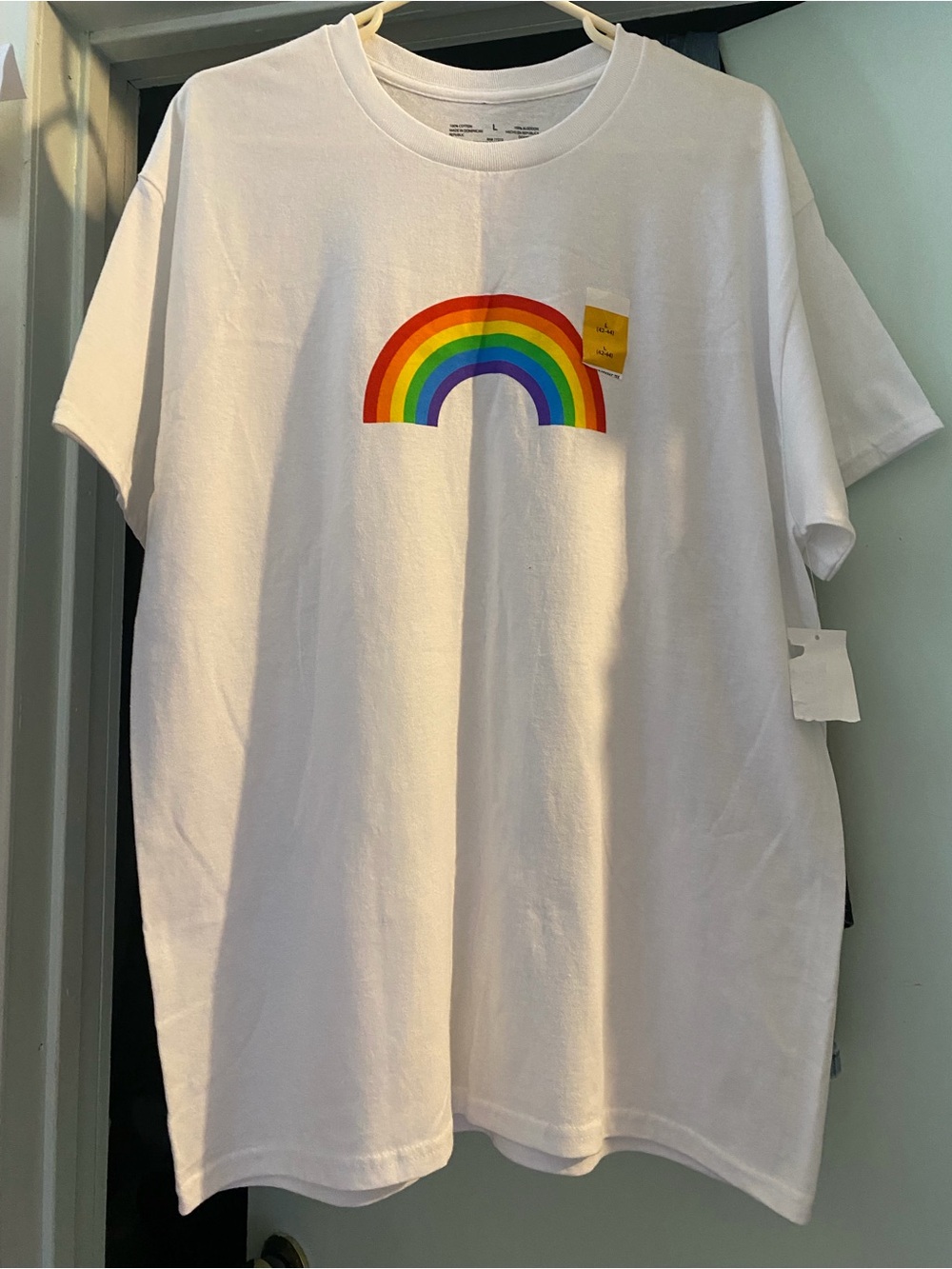 White Short Sleeve Tee with Rainbow Graphic